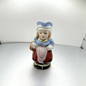 Antiq. Colonial Woman Toby Jug Style Hand Painted Ceramic Pitcher 3 1/8" -Japan